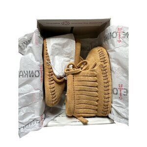 Minnetonka New Infant Size 1 Baby Tan Moccasins Fringe Suede Bootie 0-3 months